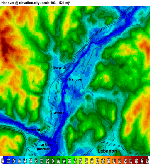 Zoom OUT 2x Hanover, United States elevation map