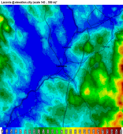 Zoom OUT 2x Laconia, United States elevation map