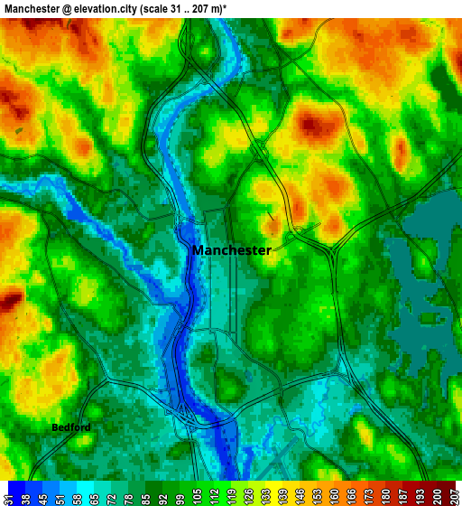 Zoom OUT 2x Manchester, United States elevation map