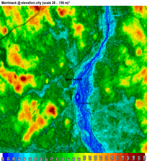 Zoom OUT 2x Merrimack, United States elevation map