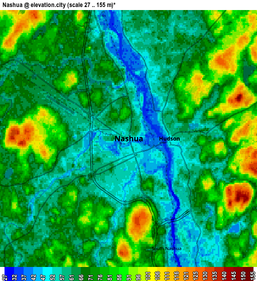 Zoom OUT 2x Nashua, United States elevation map