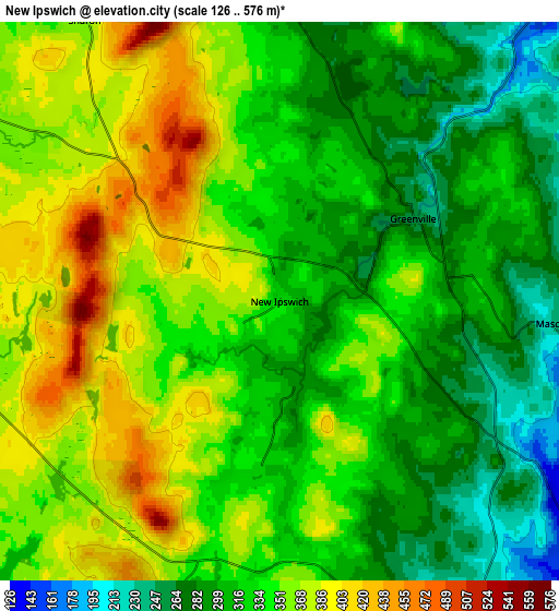 Zoom OUT 2x New Ipswich, United States elevation map