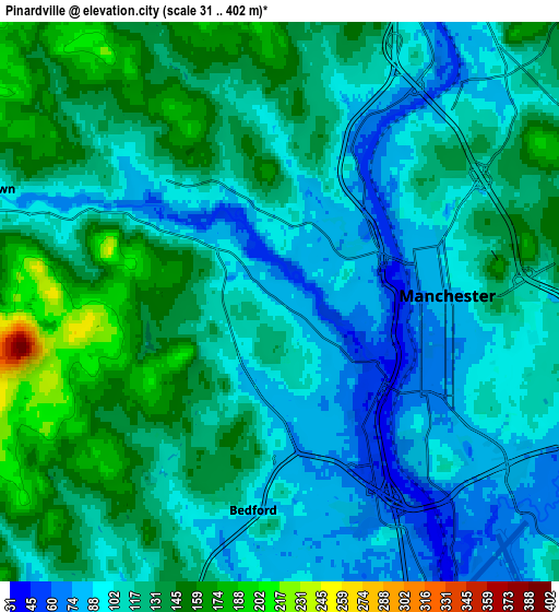 Zoom OUT 2x Pinardville, United States elevation map