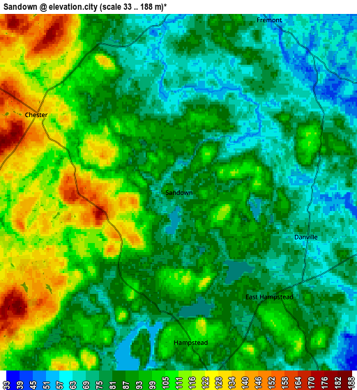 Zoom OUT 2x Sandown, United States elevation map