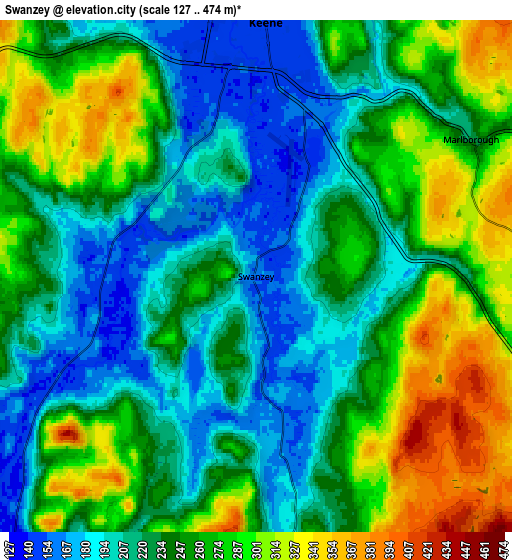 Zoom OUT 2x Swanzey, United States elevation map