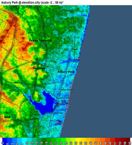 Zoom OUT 2x Asbury Park, United States elevation map