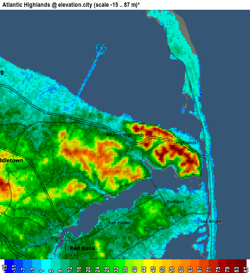 Zoom OUT 2x Atlantic Highlands, United States elevation map