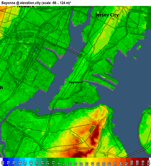 Zoom OUT 2x Bayonne, United States elevation map
