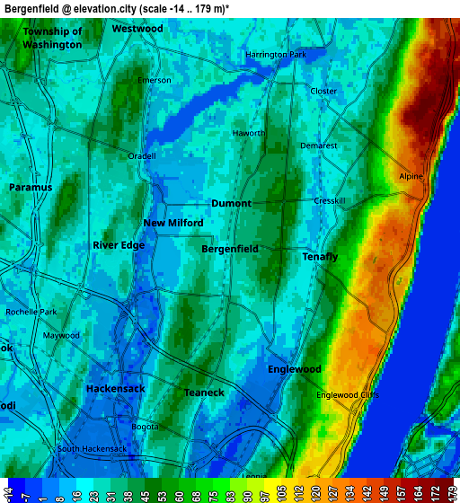 Zoom OUT 2x Bergenfield, United States elevation map