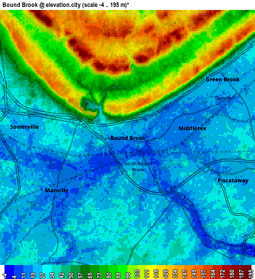 Zoom OUT 2x Bound Brook, United States elevation map