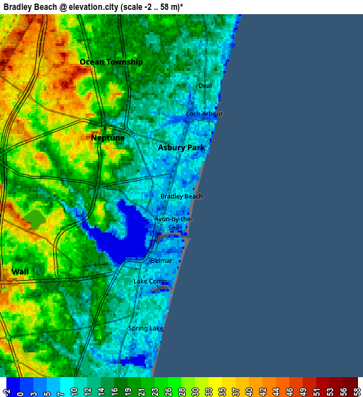 Zoom OUT 2x Bradley Beach, United States elevation map