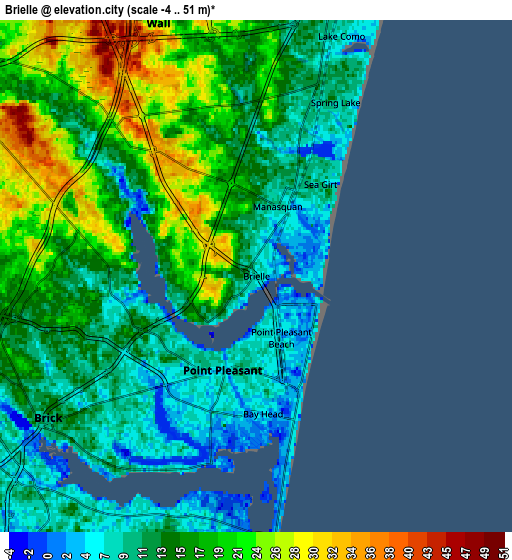 Zoom OUT 2x Brielle, United States elevation map