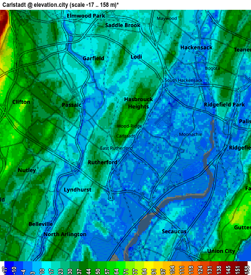 Zoom OUT 2x Carlstadt, United States elevation map