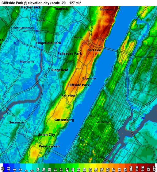 Zoom OUT 2x Cliffside Park, United States elevation map