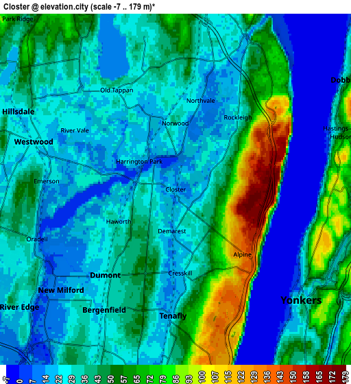 Zoom OUT 2x Closter, United States elevation map