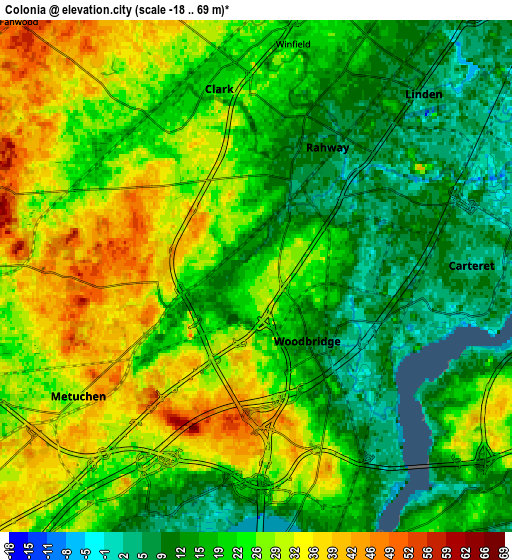 Zoom OUT 2x Colonia, United States elevation map