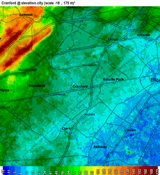 Zoom OUT 2x Cranford, United States elevation map