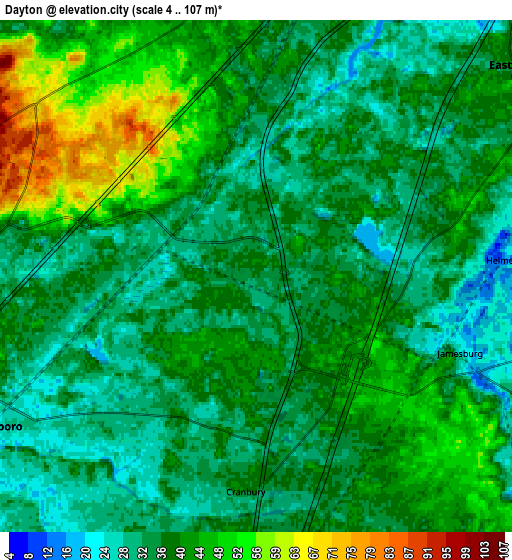 Zoom OUT 2x Dayton, United States elevation map