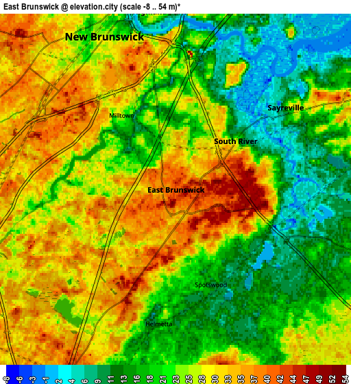 Zoom OUT 2x East Brunswick, United States elevation map