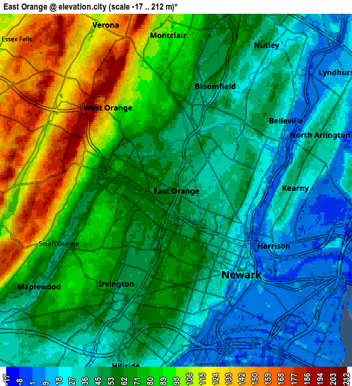 Zoom OUT 2x East Orange, United States elevation map