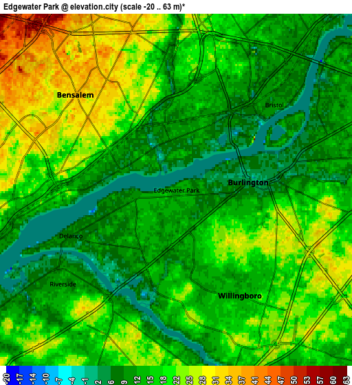 Zoom OUT 2x Edgewater Park, United States elevation map