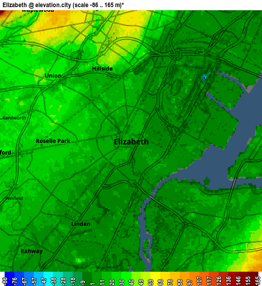 Zoom OUT 2x Elizabeth, United States elevation map