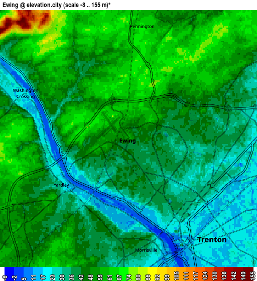 Zoom OUT 2x Ewing, United States elevation map