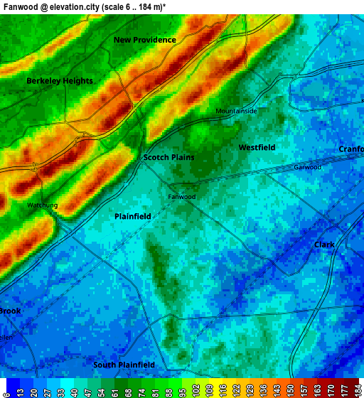 Zoom OUT 2x Fanwood, United States elevation map