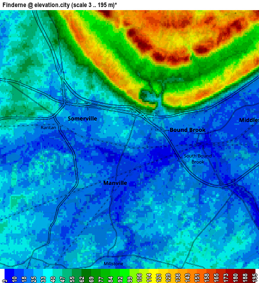 Zoom OUT 2x Finderne, United States elevation map