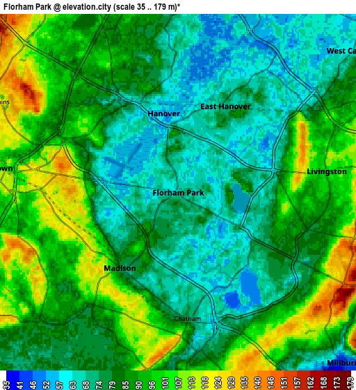 Zoom OUT 2x Florham Park, United States elevation map