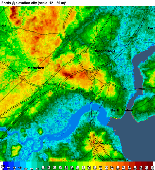 Zoom OUT 2x Fords, United States elevation map