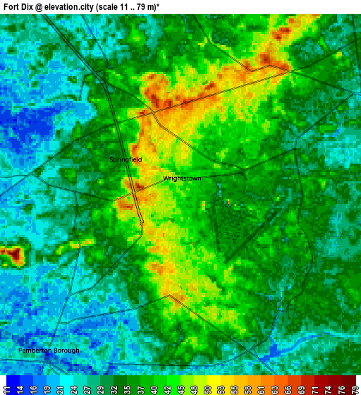 Zoom OUT 2x Fort Dix, United States elevation map