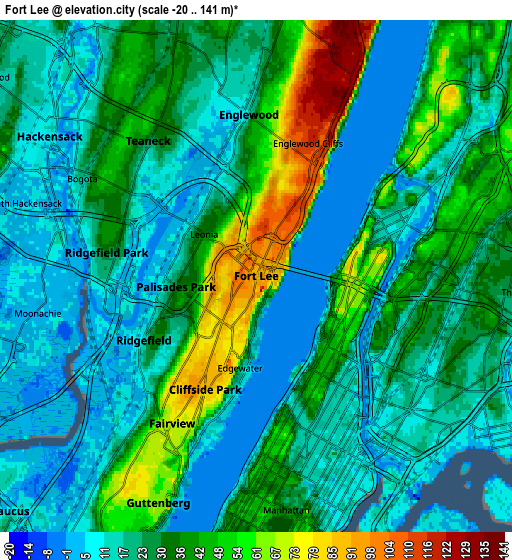 Zoom OUT 2x Fort Lee, United States elevation map