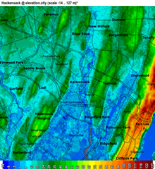 Zoom OUT 2x Hackensack, United States elevation map