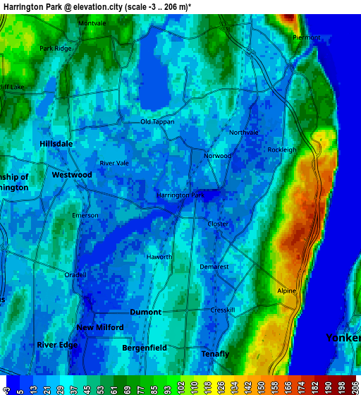 Zoom OUT 2x Harrington Park, United States elevation map