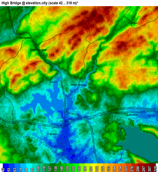 Zoom OUT 2x High Bridge, United States elevation map