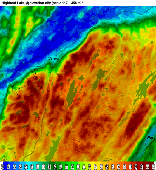 Zoom OUT 2x Highland Lake, United States elevation map