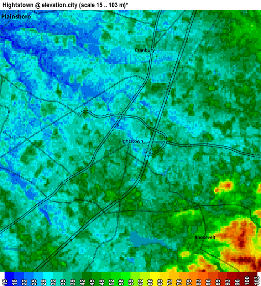 Zoom OUT 2x Hightstown, United States elevation map