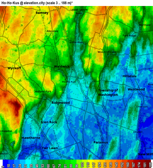 Zoom OUT 2x Ho-Ho-Kus, United States elevation map