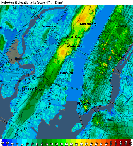 Zoom OUT 2x Hoboken, United States elevation map