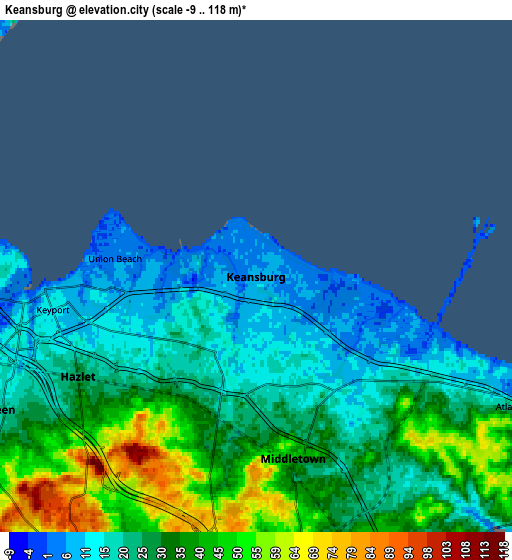 Zoom OUT 2x Keansburg, United States elevation map