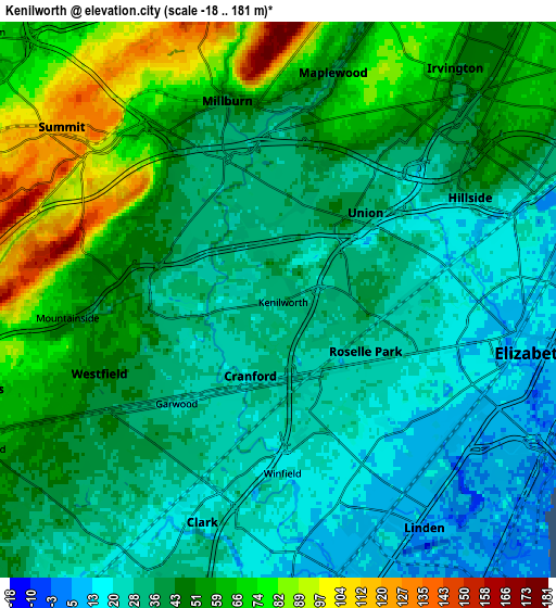 Zoom OUT 2x Kenilworth, United States elevation map