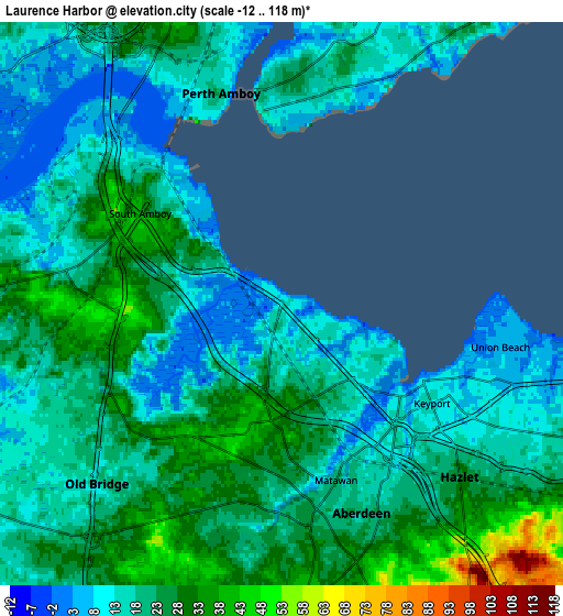 Zoom OUT 2x Laurence Harbor, United States elevation map