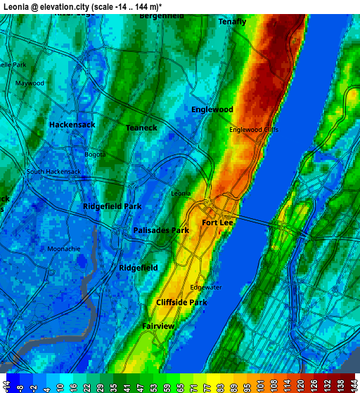 Zoom OUT 2x Leonia, United States elevation map