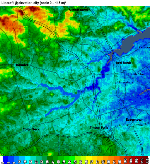 Zoom OUT 2x Lincroft, United States elevation map