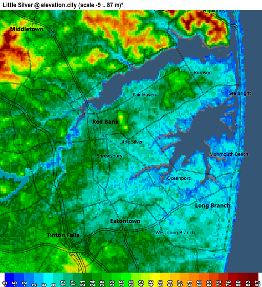 Zoom OUT 2x Little Silver, United States elevation map