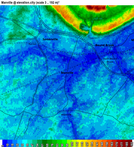 Zoom OUT 2x Manville, United States elevation map