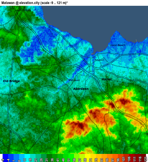 Zoom OUT 2x Matawan, United States elevation map