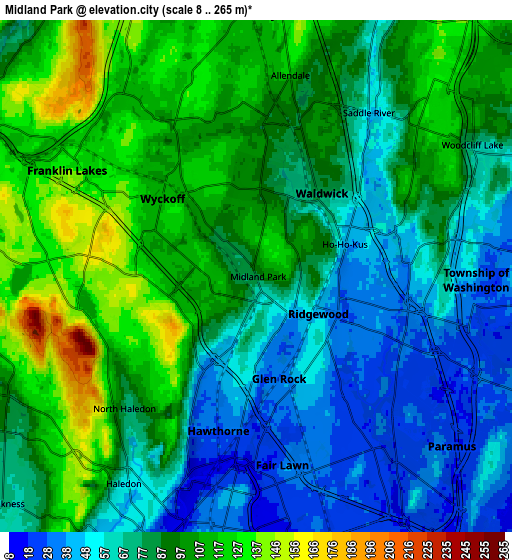 Zoom OUT 2x Midland Park, United States elevation map