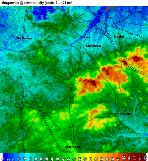 Zoom OUT 2x Morganville, United States elevation map